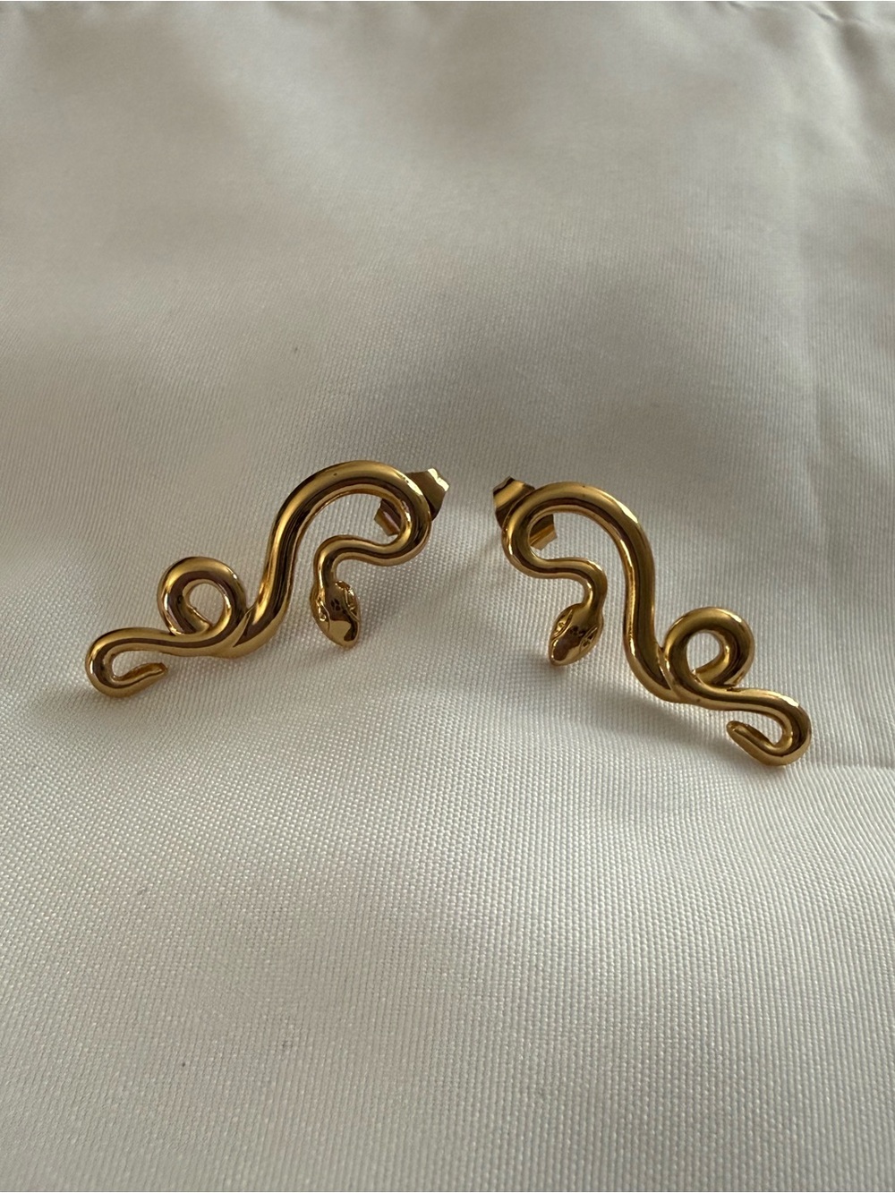 Gold tone stainless steel Snake Curve Stud Earrings - Elegant Women’s Jewelry
